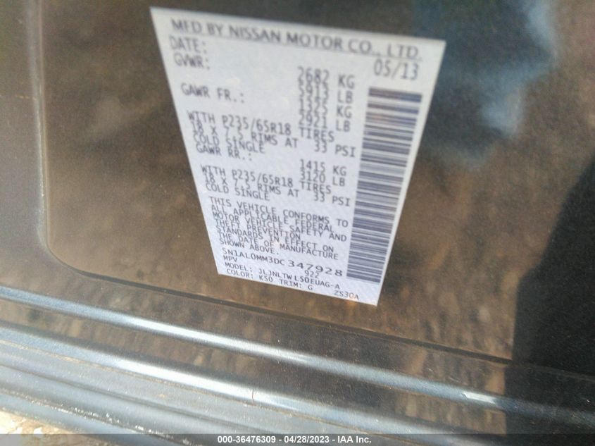 2013 INFINITI JX - 5N1AL0MM3DC347928