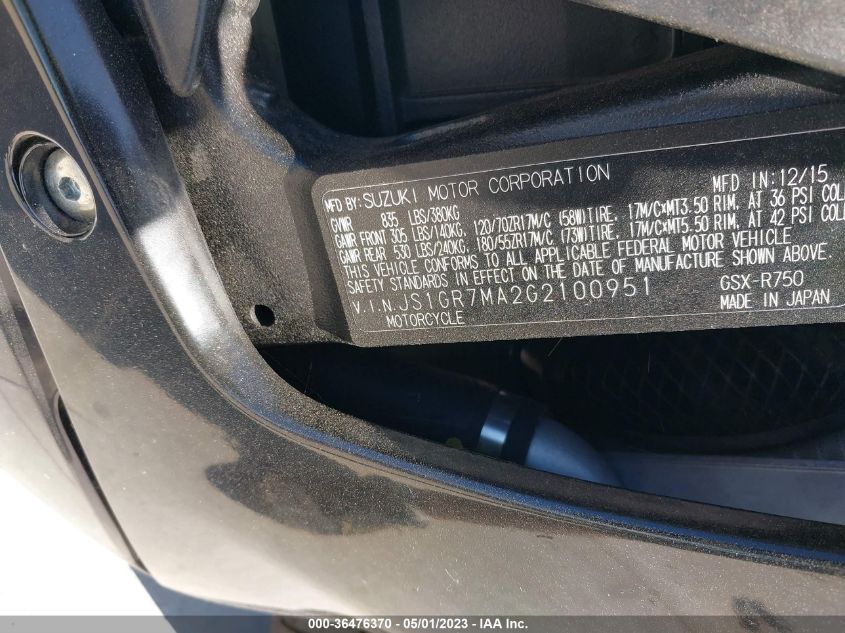 2016 SUZUKI GSX-R750 - JS1GR7MA2G2100951