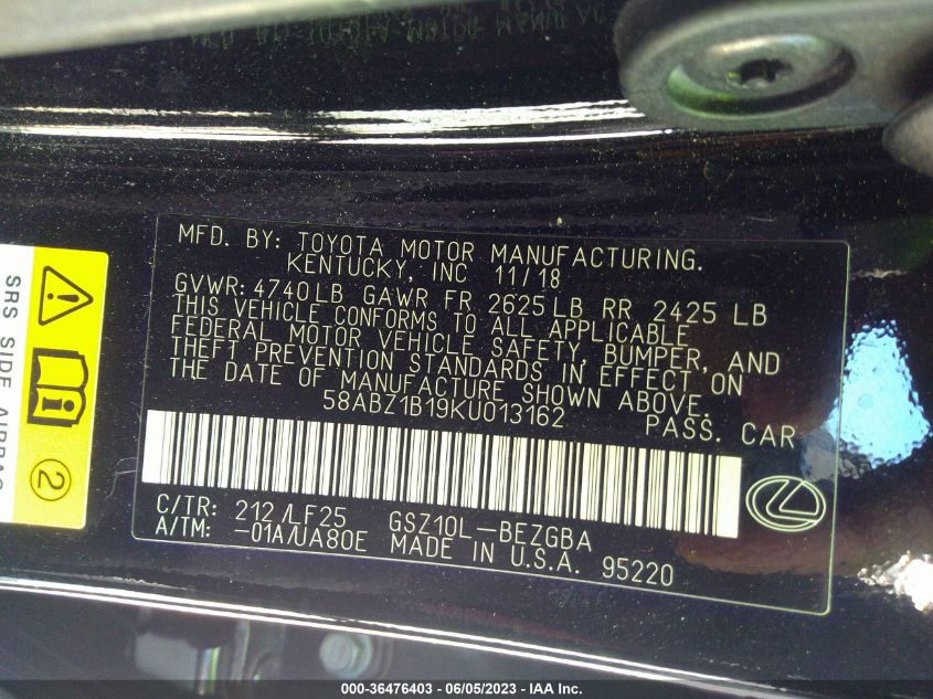 2019 LEXUS ES ES 350 - 58ABZ1B19KU013162