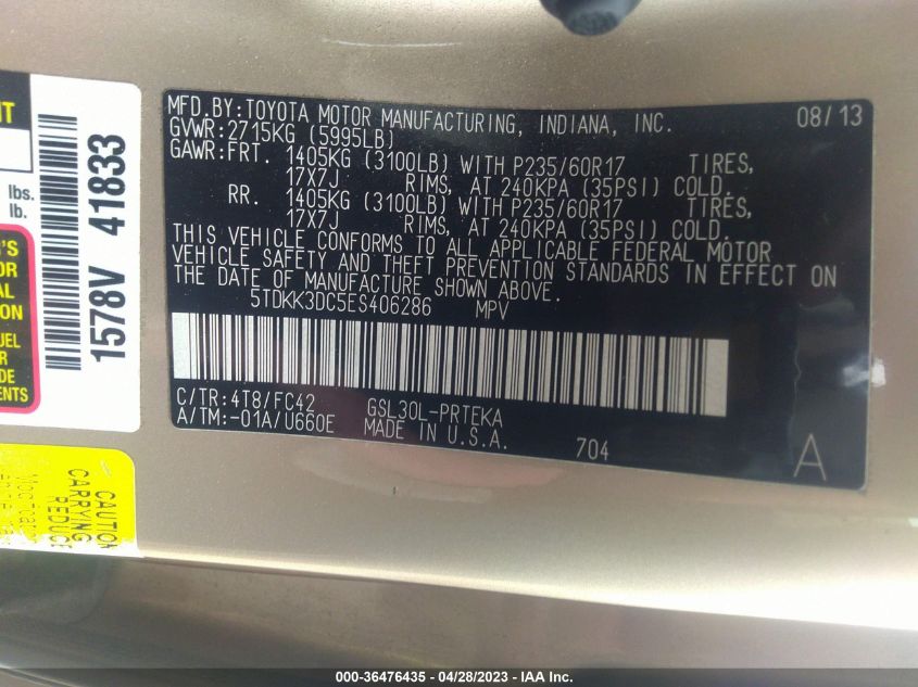 2014 TOYOTA SIENNA LE - 5TDKK3DC5ES406286