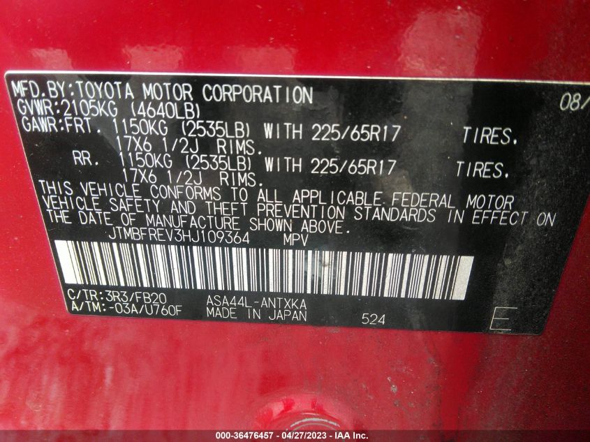 2017 TOYOTA RAV4 LE - JTMBFREV3HJ109364