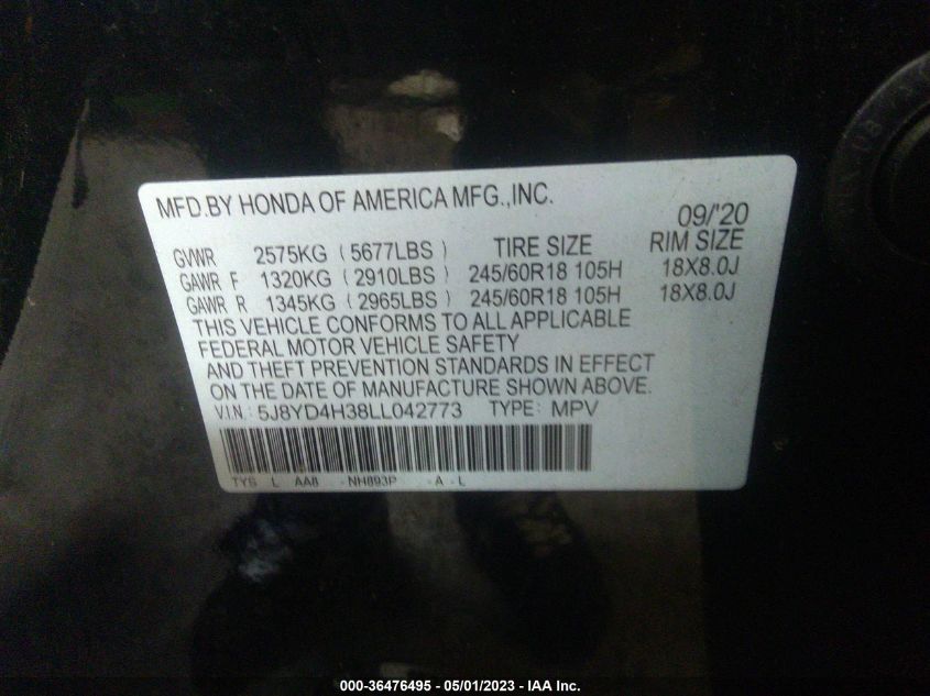 2020 ACURA MDX - 5J8YD4H38LL042773
