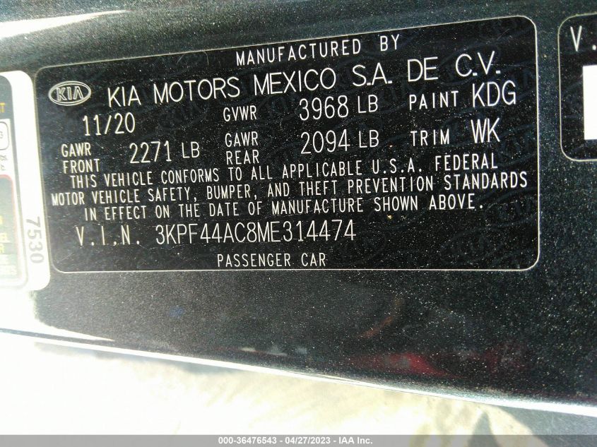 2021 KIA FORTE GT - 3KPF44AC8ME314474