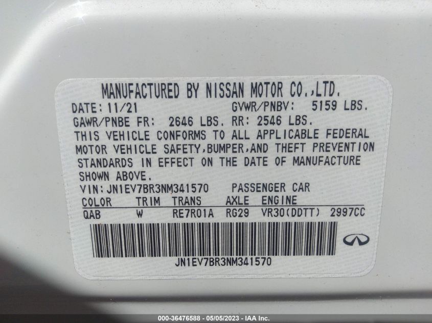2022 INFINITI Q50 LUXE - JN1EV7BR3NM341570