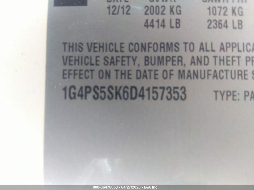 2013 BUICK VERANO LEATHER GROUP - 1G4PS5SK6D4157353