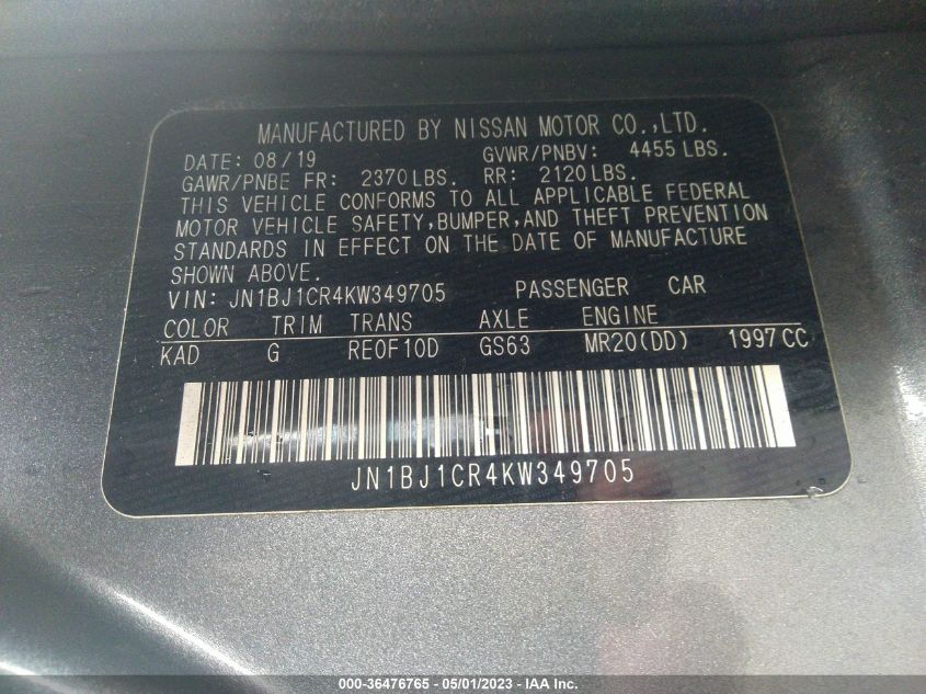 2019 NISSAN ROGUE SPORT SV - JN1BJ1CR4KW349705
