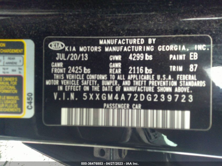 2013 KIA OPTIMA LX - 5XXGM4A72DG239723