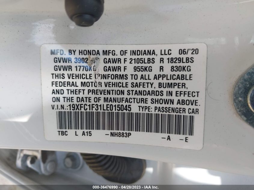 2020 HONDA CIVIC SEDAN EX - 19XFC1F31LE015045