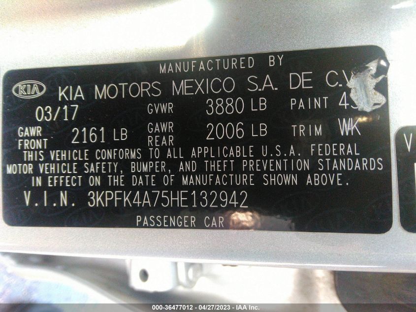 2017 KIA FORTE LX - 3KPFK4A75HE132942