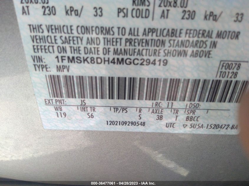 2021 FORD EXPLORER XLT - 1FMSK8DH4MGC29419