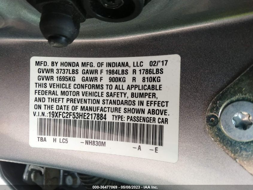 2017 HONDA CIVIC SEDAN LX - 19XFC2F53HE217884