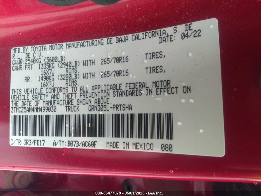 2022 TOYOTA TACOMA TRD OFF ROAD - 3TMCZ5AN4NM499030