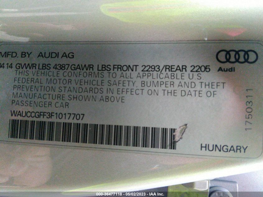 2015 AUDI A3 1.8T PREMIUM PLUS - WAUCCGFF3F1017707