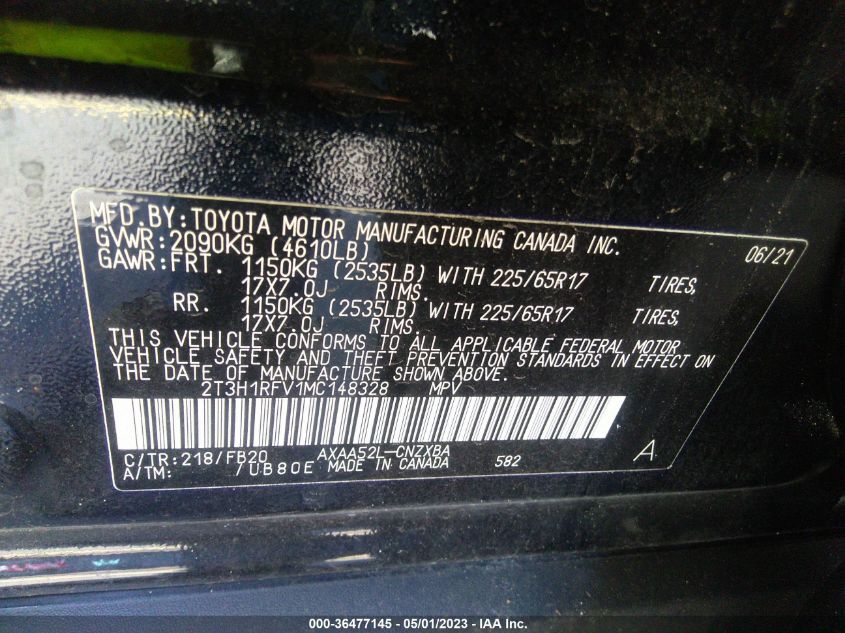 2021 TOYOTA RAV4 LE - 2T3H1RFV1MC148328
