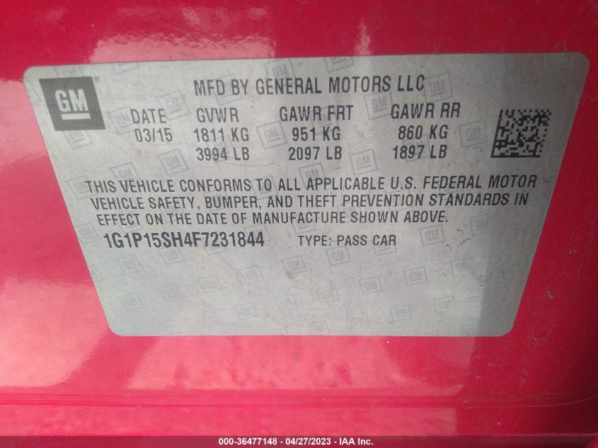 2015 CHEVROLET CRUZE L - 1G1P15SH4F7231844