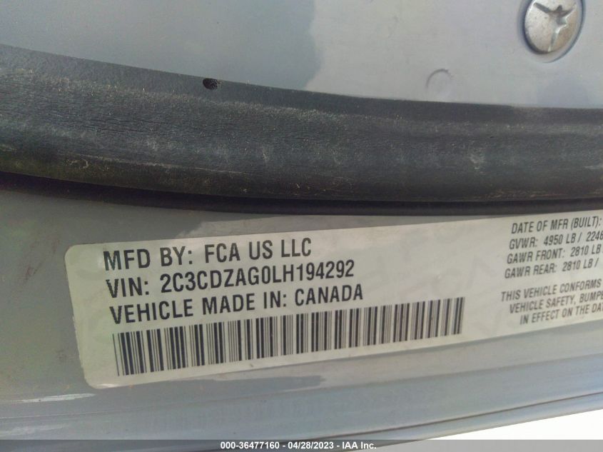 2020 DODGE CHALLENGER SXT - 2C3CDZAG0LH194292