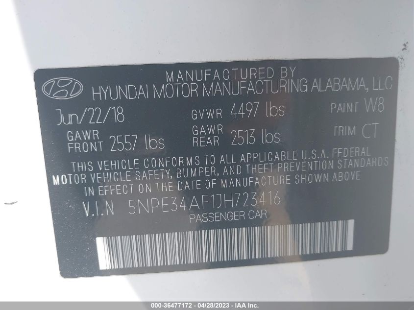 2018 HYUNDAI SONATA SPORT+ - 5NPE34AF1JH723416