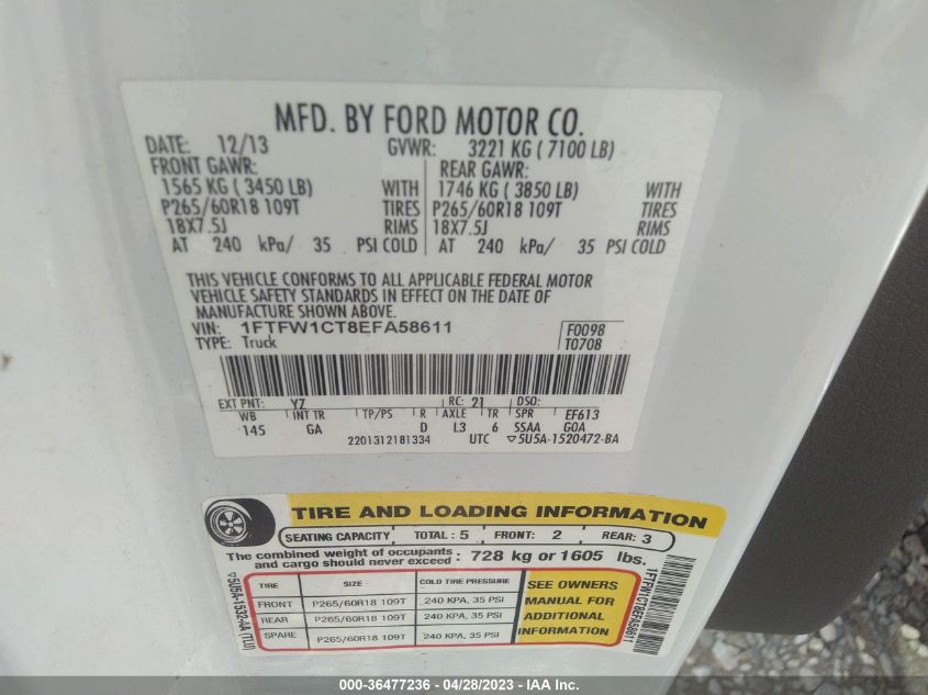2014 FORD F-150 XL/XLT/FX2/LARIAT - 1FTFW1CT8EFA58611