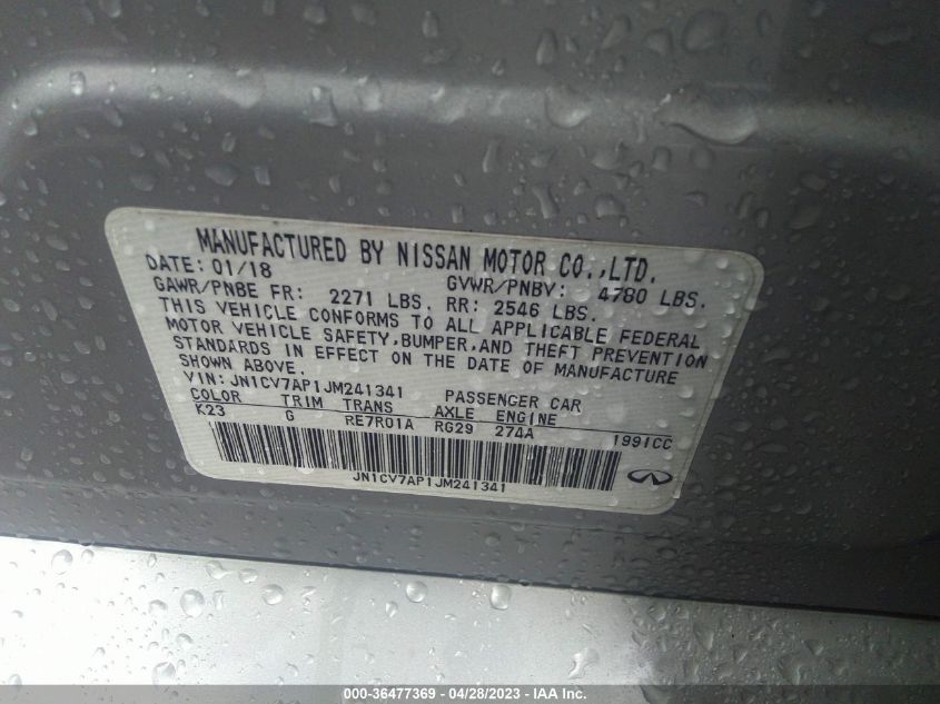 2018 INFINITI Q50 2.0T LUXE - JN1CV7AP1JM241341
