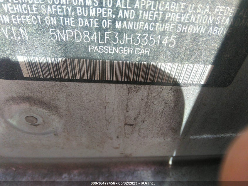 VIN 5NPD84LF3JH335145 2018 HYUNDAI ELANTRA SEL