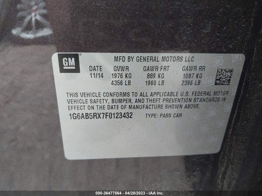 2015 CADILLAC ATS SEDAN LUXURY RWD - 1G6AB5RX7F0123432