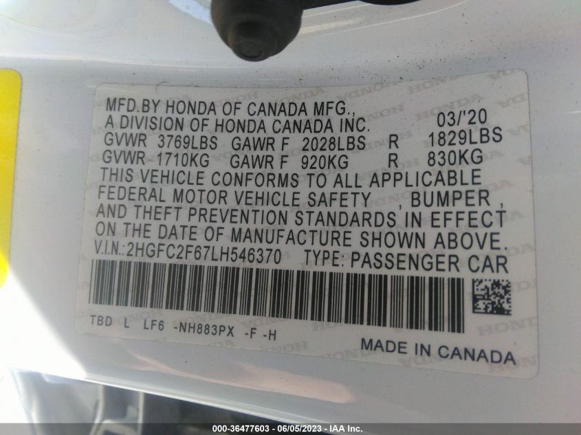 2020 HONDA CIVIC SEDAN LX - 2HGFC2F67LH546370