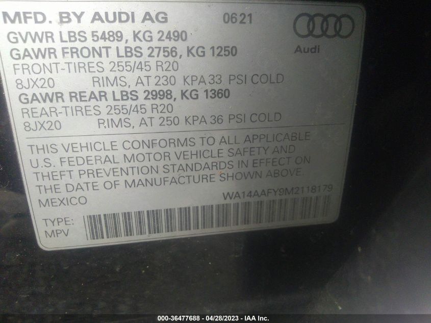 2021 AUDI Q5 SPORTBACK PREMIUM - WA14AAFY9M2118179