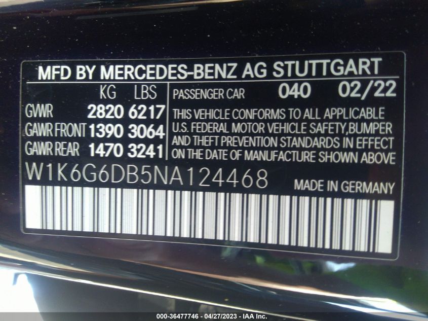 W1K6G6DB5NA124468 Mercedes-Benz S-Class S 500 9