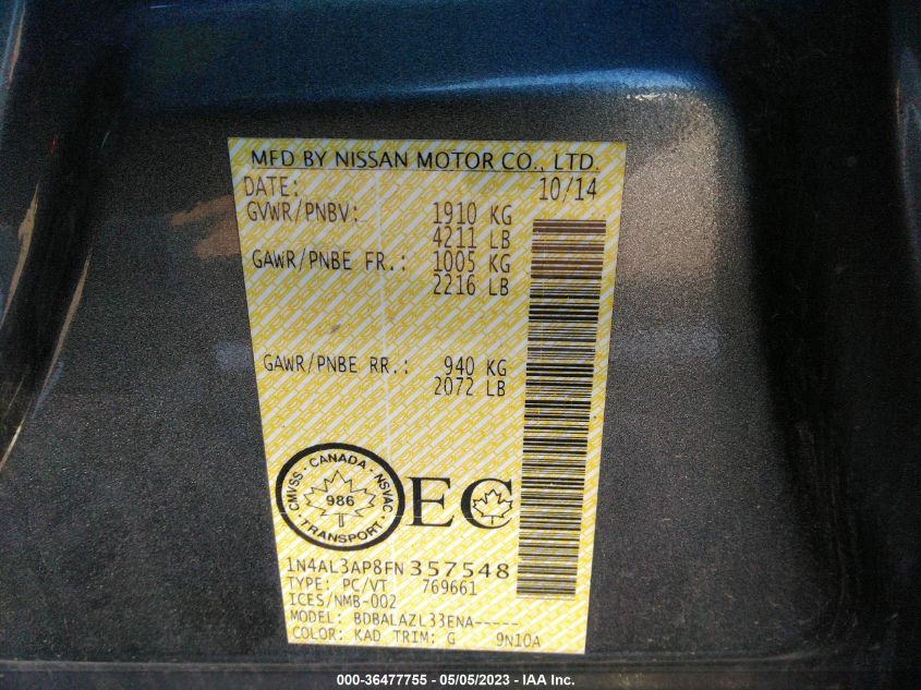 2015 NISSAN ALTIMA 2.5 - 1N4AL3AP8FN357548