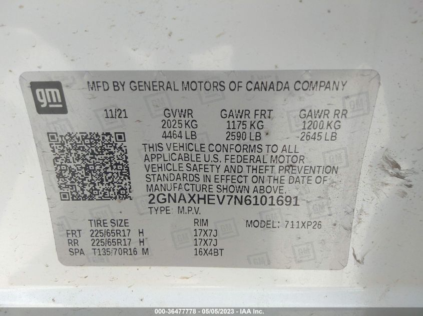 2022 CHEVROLET EQUINOX LS - 2GNAXHEV7N6101691