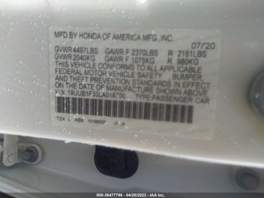 2020 ACURA TLX - 19UUB1F33LA016700