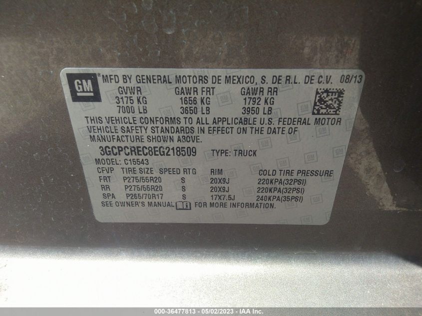 2014 CHEVROLET SILVERADO 1500 LT - 3GCPCREC8EG218509