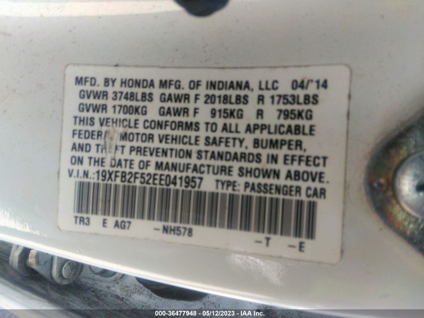 2014 HONDA CIVIC SEDAN LX - 19XFB2F52EE041957