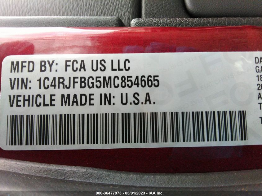 2021 JEEP GRAND CHEROKEE LIMITED - 1C4RJFBG5MC854665