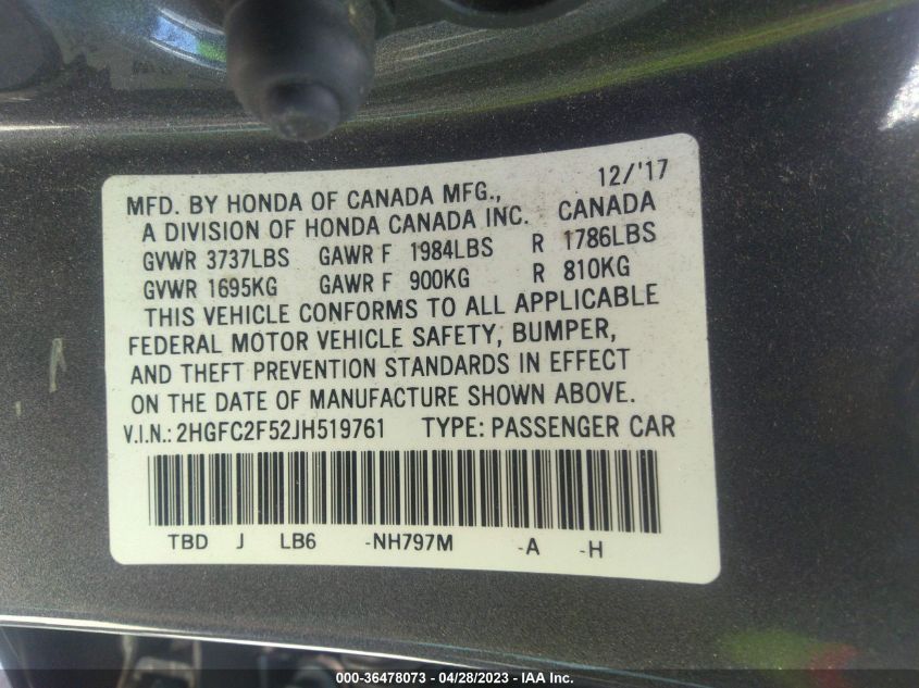 2018 HONDA CIVIC SEDAN LX - 2HGFC2F52JH519761