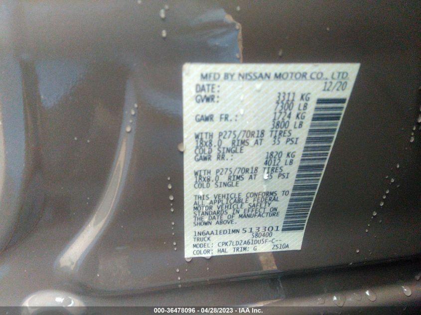 2021 NISSAN TITAN PRO-4X - 1N6AA1ED1MN513301