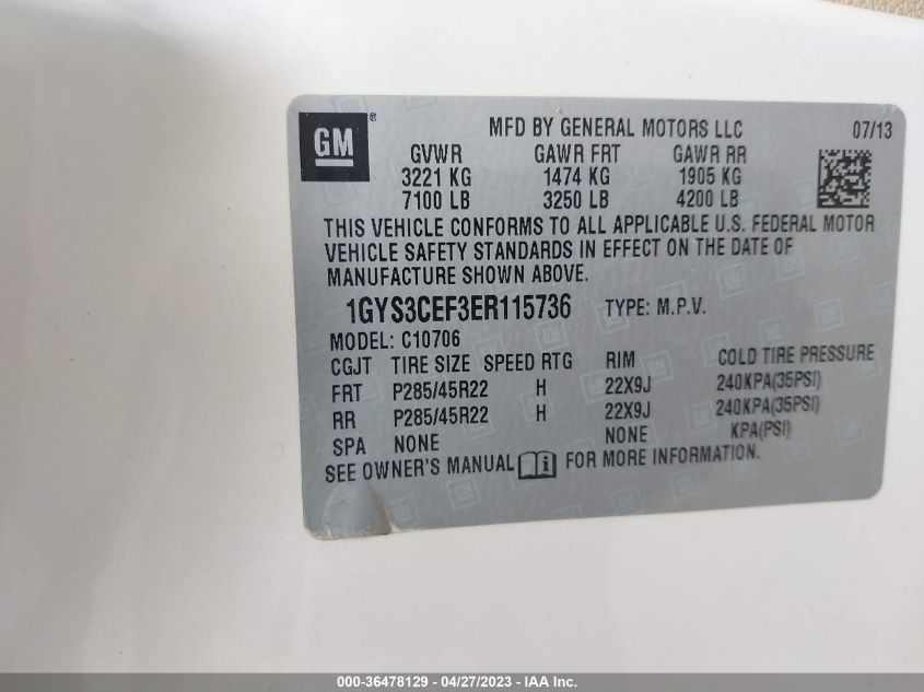 2014 CADILLAC ESCALADE PREMIUM - 1GYS3CEF3ER115736