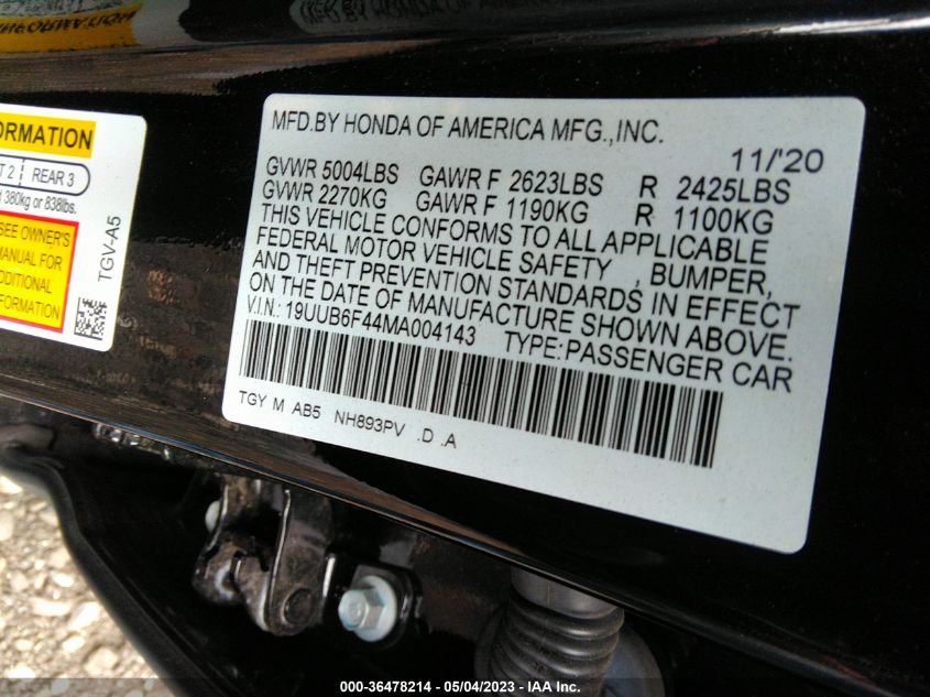 2021 ACURA TLX W/TECHNOLOGY PACKAGE - 19UUB6F44MA004143