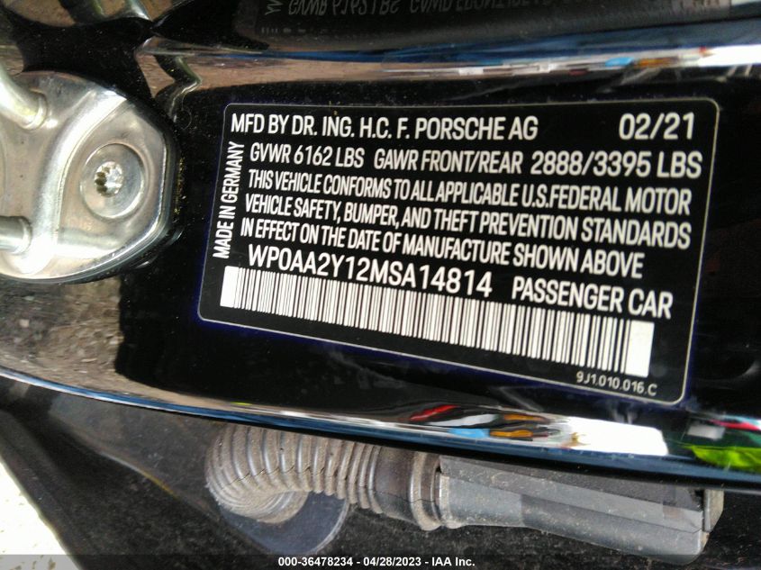 2021 PORSCHE TAYCAN - WP0AA2Y12MSA14814
