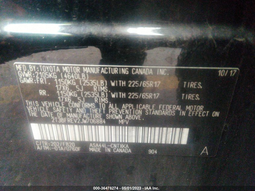 2018 TOYOTA RAV4 LE - 2T3BFREV2JW706884