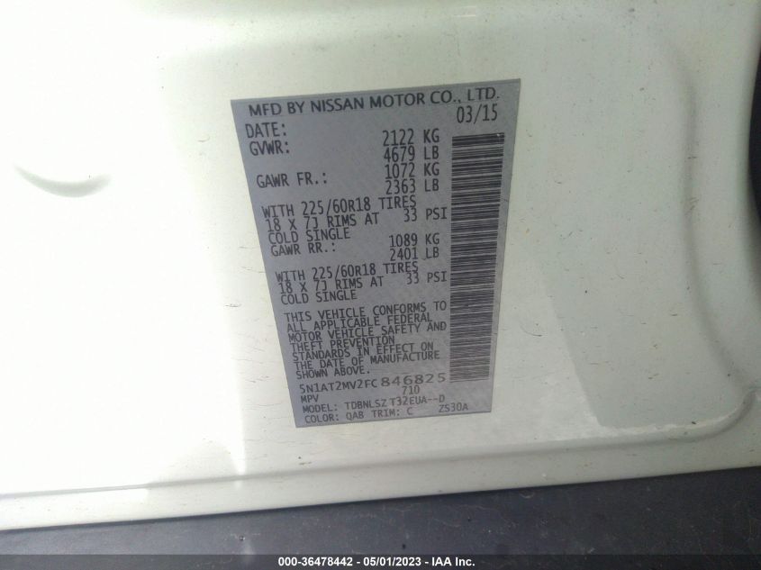 2015 NISSAN ROGUE SL - 5N1AT2MV2FC846825
