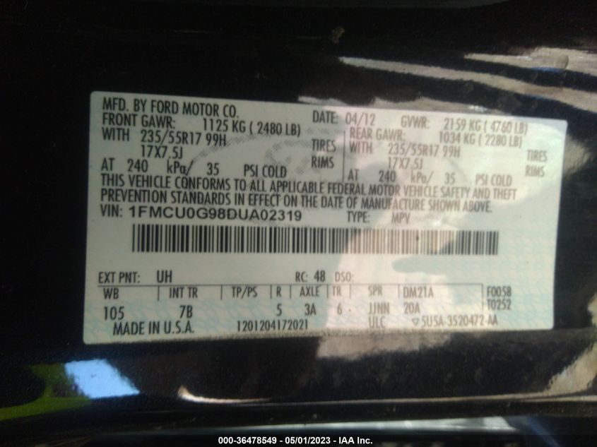 2013 FORD ESCAPE SE - 1FMCU0G98DUA02319
