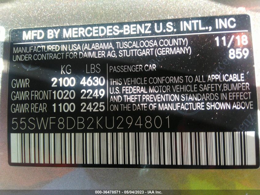 2019 MERCEDES-BENZ C-CLASS C 300 - 55SWF8DB2KU294801