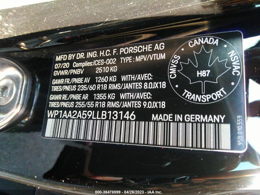 2020 PORSCHE MACAN - WP1AA2A59LLB13146
