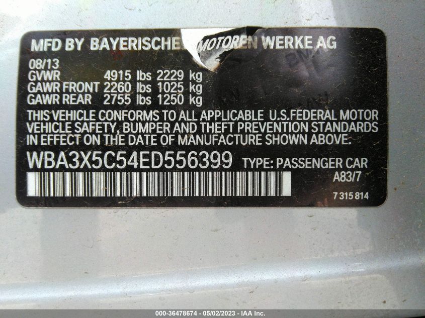 2014 BMW 3 SERIES GRAN TURISMO 328I XDRIVE WBA3X5C54ED556399