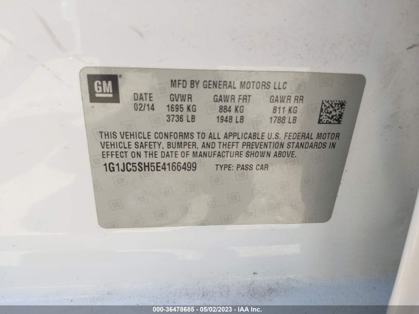2014 CHEVROLET SONIC LT - 1G1JC5SH5E4166499