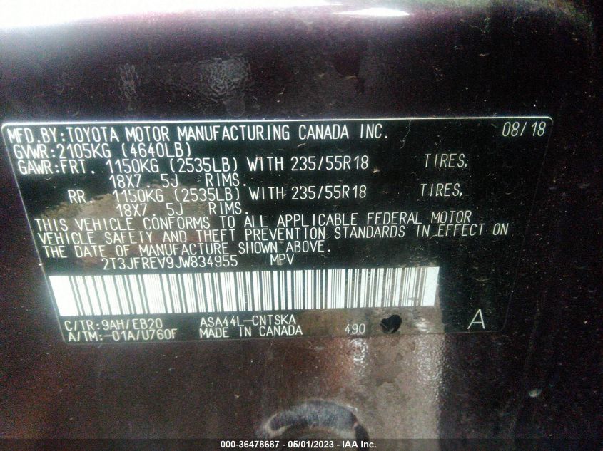 2018 TOYOTA RAV4 SE - 2T3JFREV9JW834955