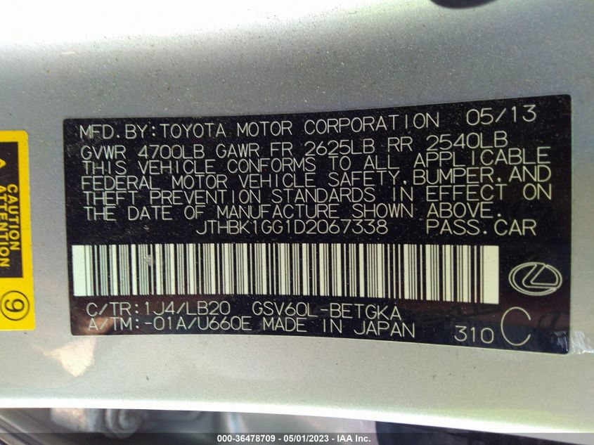 2013 LEXUS ES 350 4DR SDN - JTHBK1GG1D2067338
