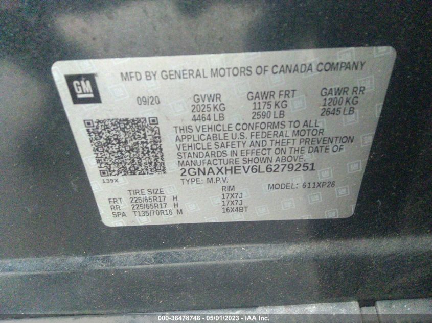 2020 CHEVROLET EQUINOX LS - 2GNAXHEV6L6279251