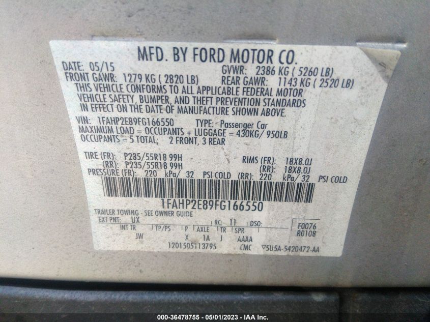 2015 FORD TAURUS SEL - 1FAHP2E89FG166550
